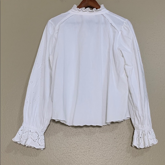 ba&sh Women’s Feely‎ Eyelet Ruffle Trim White Shirt Cottage-core Romantic Small - Picture 8 of 10